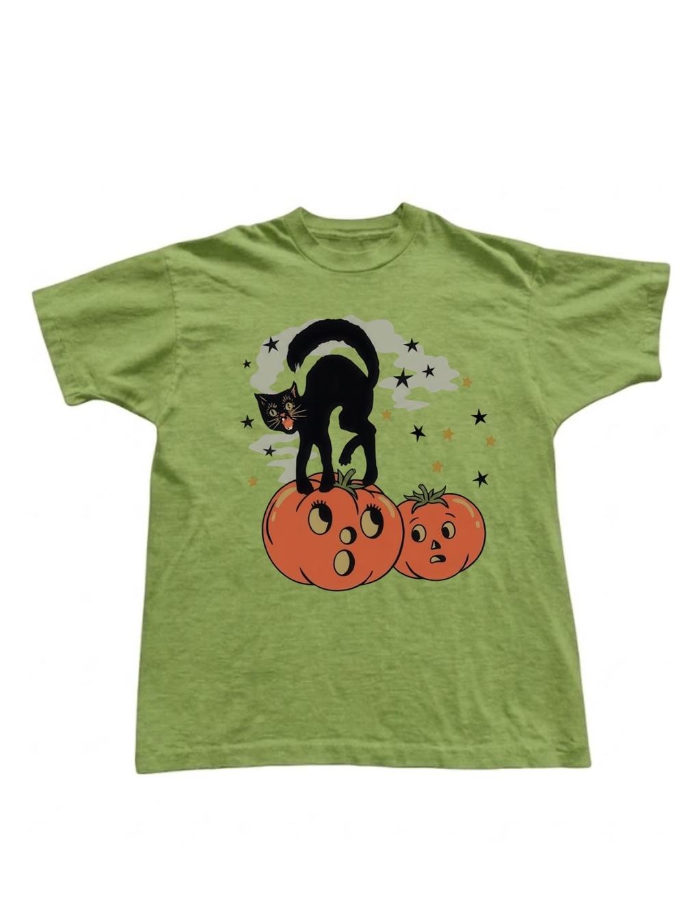 Gildan Green Halloween Cat & Pumpkins Graphic Pet T-Shirt